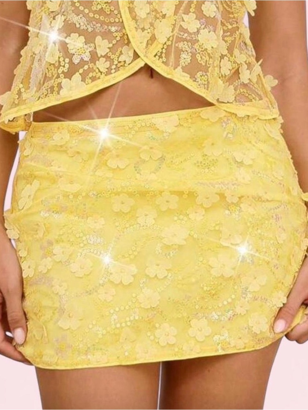 yellow sequin mini skirt